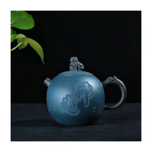 Free Shipping 310ML Yixing purple clay teapot famous teacher Han handmade raw ore lion ball sky Cyan mud tea pot teaware