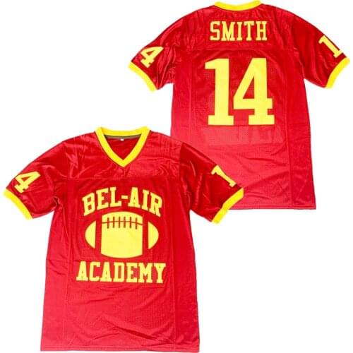 BG American football jersey BEL-AIR ACADE 14 SMITH jerseys Embroidery sewing Outdoor sportswear Hip hop loose RED 2020 new HOT