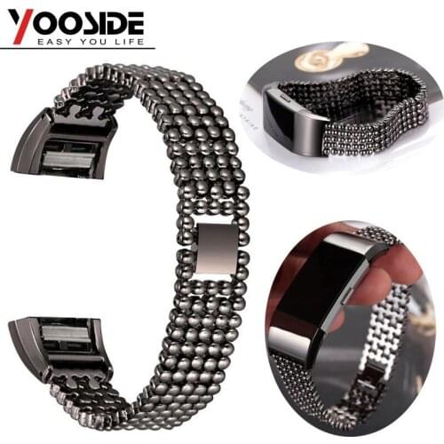 Bead Style Stainless Steel Replacement Metal Watch Band Strap Bracelet for Fitbit Charge 2 Wristband with Removal Tool