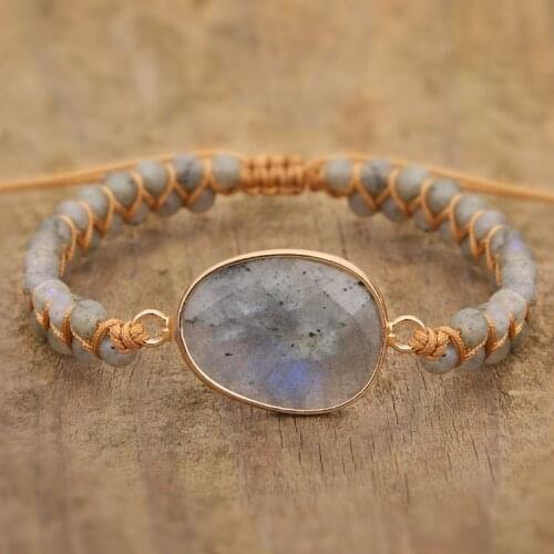 Natural Labradorite Stone Beads Bracelet For Women Handmade String Braided YOGA Meditation Bracelet Charm Wrap Bracelet Bangle