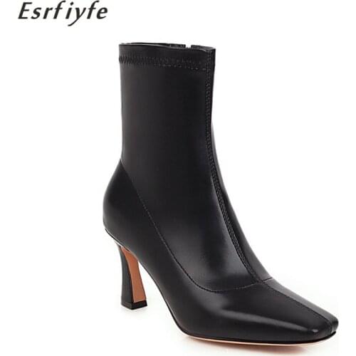 ESRFIYFE 2020 New Large Size 34-48 Women Ankle Boots Square Toe High Heel Boots Party Women Shoes Female Sexy Shrot Boots Women