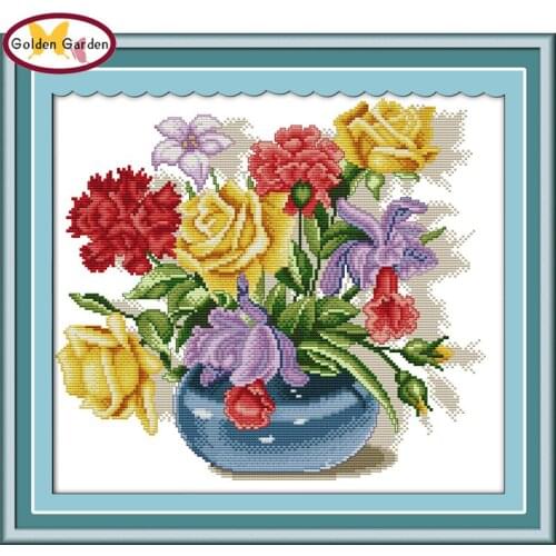 GG Legends of The Rose Flower Patiing Joy Sunday Needlework Embroidery Set Stamped Counted Cross Stitch Kits for Home Decoration