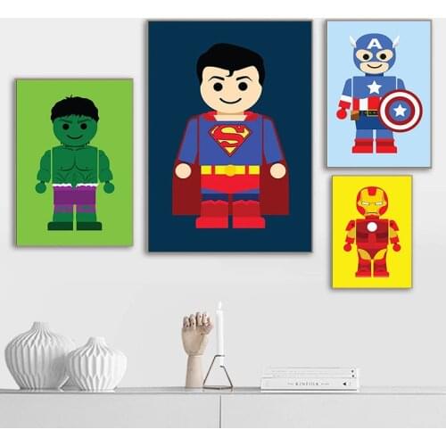 Marvel Spiderman Hulk Canvas Paintings Avengers Posters and Cute Cartoon Prints Wall Art Pictures for Living Room Home Decor