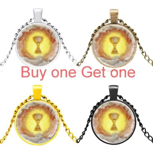 Classic Unique Holy Grail Design Glass Cabochon Men Women Fashion Pendant Necklace Jewelry Accessories Gifts