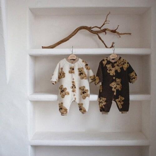 Unisex Baby Bodysuits Cute Bear Fleece Jumpsuit Winter Soft Cartoon Coats Boys Girls Newborn Infant Rompers