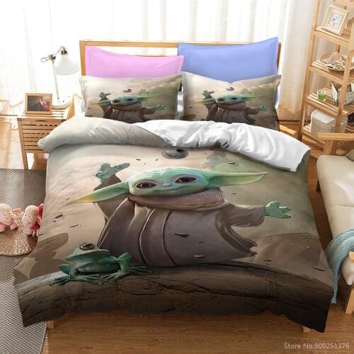 Star Wars Baby Yoda 3D Printed Bedding Set Queen King Size Comforter Cover Set Soft Duvet Cover Pillowcase Set for Home Bedroom