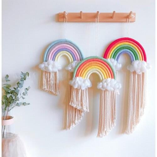 Colorful Rainbow Wall Hanging Handmade Rope Woven Tassel Wall Art for Nursery Kids Room Suitable for Festival Ornaments Gifts