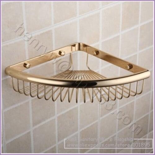 L15391 - Luxury Gold Color Brass Bathroom Shelves, Corner Wall Mounted Shampoo & Soap Holder