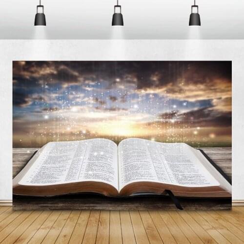 Laeacco Sunset Clouds Bokeh Holy Bible Cross Christian Photography Backgrounds Baby Shower Backdrops Photophone For Photo Studio