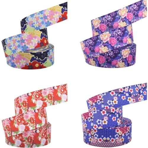 10Y 25mm Flowers Printed Grosgrain Ribbon Fashion DIY Hairbows Accessories Home Textile Ribbons Gifts Packing Wrapping