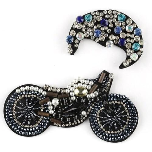 Handmade Motorcycle Patches for Clothing Crystal Rhinestone Patch Pearl Sewing Stickers for Jacket Punk Bicker Patches