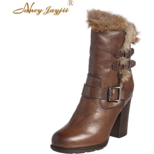 Winter Women Adult Boots Ladies Shoes Ankle Solid Round Toe High Square heels Mature Sexy Concise Fashion Elegant Casual 2019