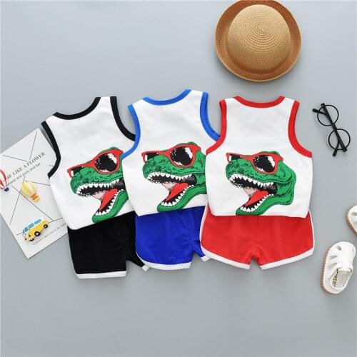 New Summer Toddler Girl Clothes Sets Boys Clothes Set 2 Pcs Cartoon Dinosaur Vest T-shirt+short Pants Cool Baby Clothes Set 0-3Y