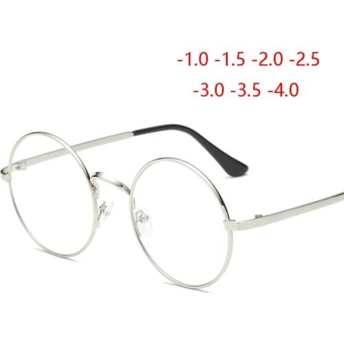 SPH -1.0 -1.5 -2.0 -2.5 -3.0 -3.5 -4.0 Finished Myopia Glasses With Diopter Women Men Metal Round Frame Prescription Spectacles