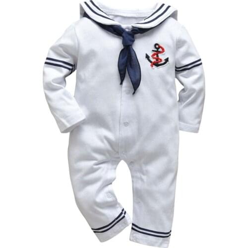 Infant Clothing Baby Boy Girl Romper White Navy Sailor Uniforms Unisex Long Sleeve Jumpsuit Autumn Newborn Baby Clothes