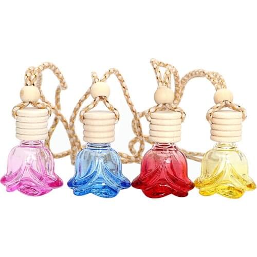 Hanging Glass Bottle Car Perfume Bottle for Essential Oils Perfume Pendant Auto Ornament Flower Shape Air Freshener Car-styling