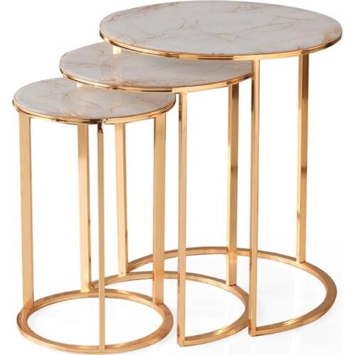 Modern Detroit Triple Zigon coffee table Gold Plated White Marble Pattern coffee tables table basse furniture living room table