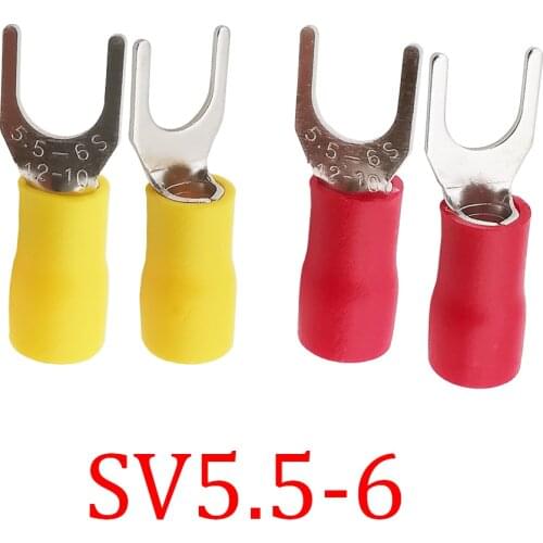 SV5.5 Crimp Terminals Spade Fork Wire Cable Connector Copper U Type Electrical Crimp Insulated Cord Pin End Terminals SV5.5-6