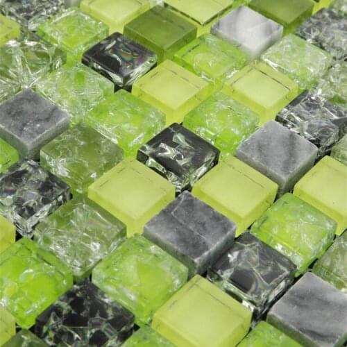 Home improvement, green ice crackle glass mixed stone mosaic tiles, glass backsplash tiles, express free shipping