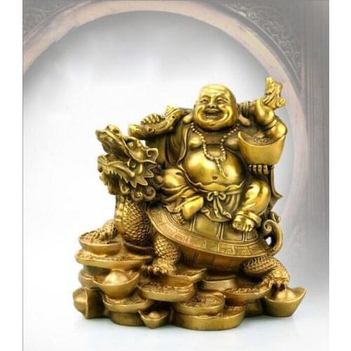 Vintage Collection Bronze Delicate dragon turtle Maitreya Buddha Statue