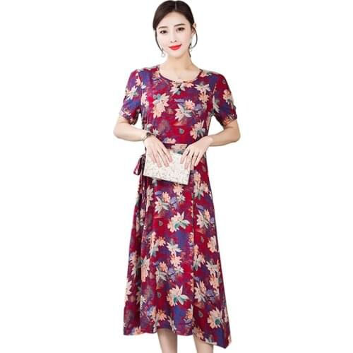 Vintage Print Long Dress Women 2020 Summer new Casual Short Sleeve Dress Elegant Floral O-Neck Dress