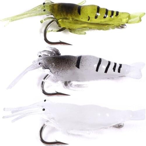10Pcs/Lot Silicone Baits 4cm 1g Soft Fishing Lure Gold Artificial Shrimp Bait Hook Sea Fishing Winter Fishing