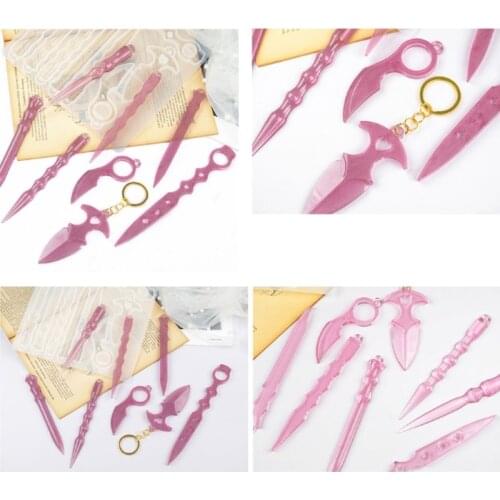 2Pcs Self-Defence Finger Key Chain Resin Mold Swords Knife Dagger Keychain Mold F3MD