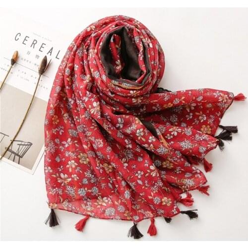 2021 Fashion Newest Floral Pattern Cotton Tassel Scarf 10pcs/lot