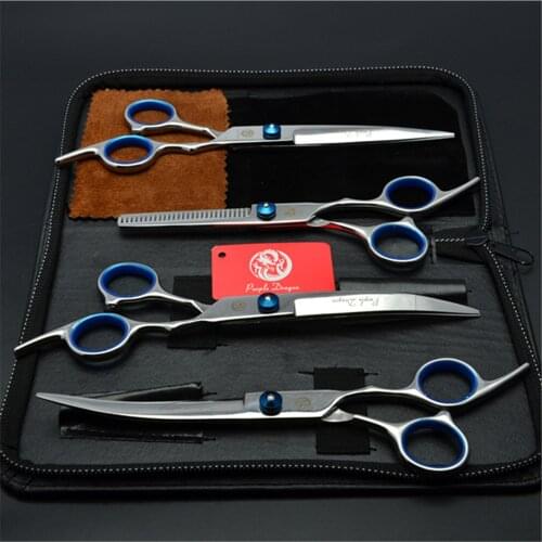 4Pcs Suit 7" 19.5cm Purple Dragon Cutting Shears +UP&Down Curved Scissors+Thinning Scissors Professional Pets Hair Shears Z3001