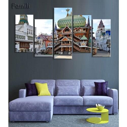 5Pieces Moscow Russia architecture city landscape living room home wall modern art decor wood frame poster,oil painting
