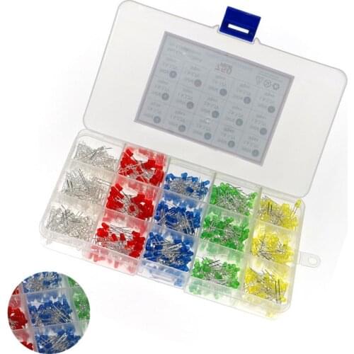 750PCS /3MM/150PCSX red, yellow, green, blue, white high-brightness LED light-emitting diode boxed set