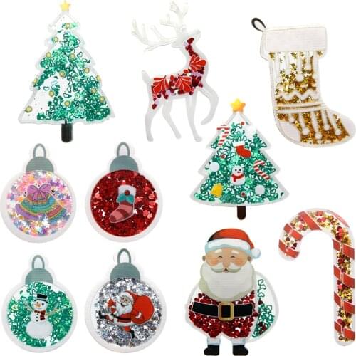 David accessories 10pcs/set Christmas Girl Quicksand Sequins Acrylic Set DIY Bow Phone Cover Material Home Decoration ,1Yc8194