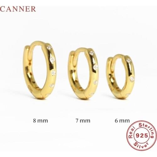 CANNER 6 7 8mm Round Micro Inlaid Zircon Earrings For Women 100% Real 925 Sterling Silver Earrings Hoops Fine Jewelry Pendientes
