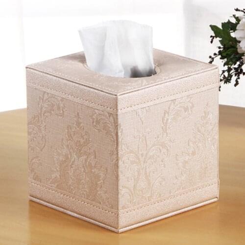Leather Tissue Box Cover Emboidery Wooden Tissue Storage Boxes Case Paper Holder Organizer Home Decor Office Car