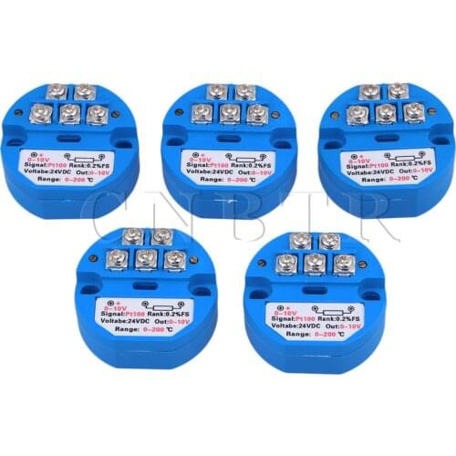 CNBTR 0-200 Degree DC24V Output 0-10V PT100 Temperature Transmitter Sensor Set of 5