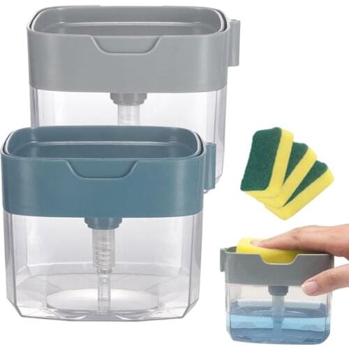 Soap Dispenser Kitchen Dish Soap Pump Box with Sponge Cleaning Liquid Pressing Container Home Cleaner Tool 2 in 1
