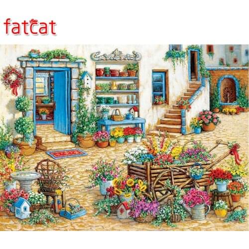 FATCAT 5d diy Diamond Painting Farmhouse Flowers Diamond Embroidery landscape Full Square Round Mosaic stickers decor AE565