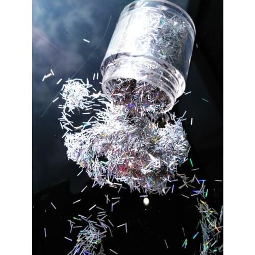 HU22 Silver Holographic Glitter Bars / Nail Art Craft (LB101) Strip short bar shape color 0.2*3MM Size glitter for nail #10g jar