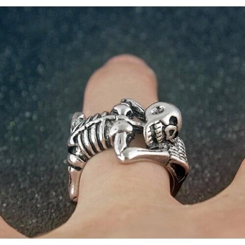 Creative Retro Skeleton Skull Opening Ring Punk Hip Hop Party Ring Accessories For Men Women Fashion Halloween Jewelry Gift