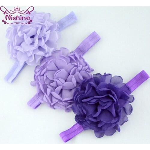 Nishine 5pcs/lot 10 CM Handmade Chiffon Flower Hairband 24 Colors Elastic Headband Infant Accessories Children Birthday Gifts