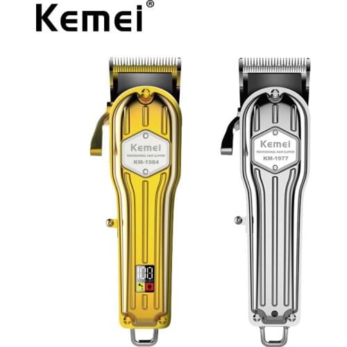 Kemei New Adjustable Carbon Steel Blade Electric Hair Clipper All Metal Men Electric Cordless Hair Trimmer Gold Haircut Machine