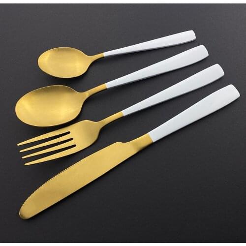 Matte Stainless Steel Cutlery Set Dinnerware Set White Gold Knife Fork Spoon Silverware Kitchen Party Dinner Tableware Set