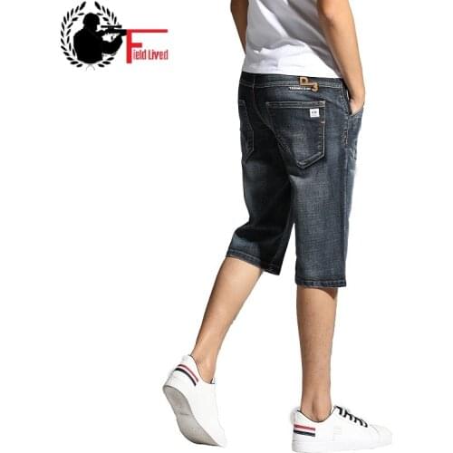 Men Clothes 2020 Mens Shorts Knee Length Breeches Hot Capris Male Denim Shorts Men Stretch Shorts Jeans Bermuda Black Grey Blue