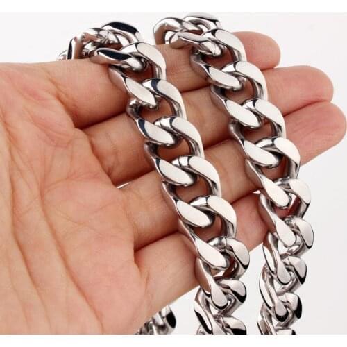 Cuban Link Chain Mens Necklace Bracelet on the Neck Goth Halloween Friends Gifts Stainless Steel Collar Choker Punk Style 15mm