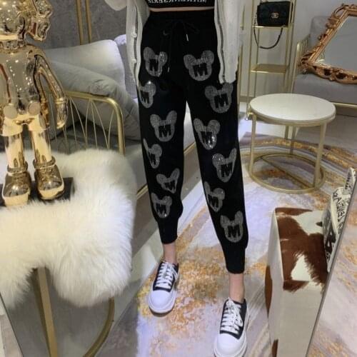 2021 New Spring and Autumn Winter Womens Harlan High Waist Hot Diamond Knitted Casual Pants Fashion Pants