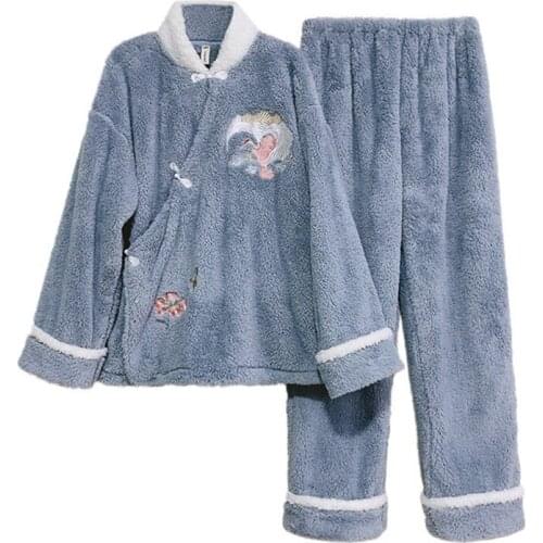 Maternity clothes autumn and winter flannel Chinese style Hanfu embroidery confinement clothes postpartum pajamas