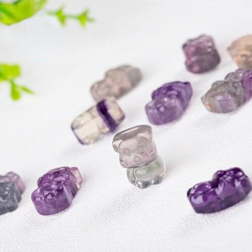 Natural Fluorite Bear Quartz Crystal Stone Handmade Carved Gemstones Rainbow Healing Aquarium DIY Mineral for Home Decoration