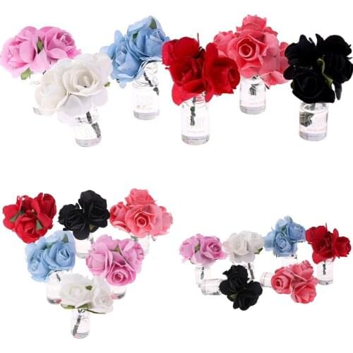 Green Plant Rose In Bottle Garden Flower Arrangement Decor Toys Doll House Accessories 1/12 Mini Dollhouse Miniature