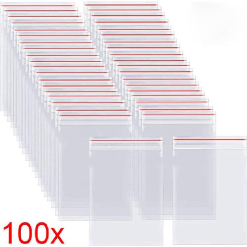 100pcs/pack Resealable Zip Lock Bags Self Seal Clear Plastic Poly Bag Food Storage Package Reclosable Vacuum Fresh Bag