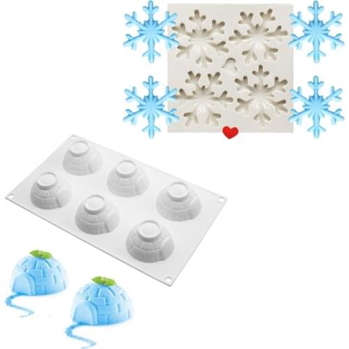 Christmas Cake Mold 4/6 Cavity Silicone Mousse Mold Igloo Mousse Dessert Mould Snowflake Shape Cake Decoration Tool